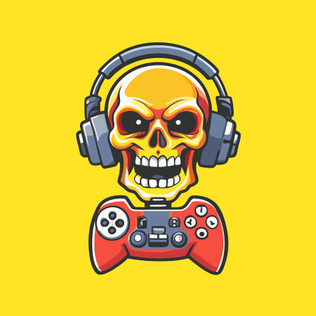 Modern Stylized Skull Gaming Emblem with Joystick for Joyful Gameplayのイラスト素材