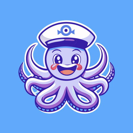 Adorable Red Octopus Wearing a Dapper Hat with a Cheerful Smileのイラスト素材