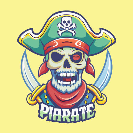 Menacing Pirate Skull Character Design for Logos and Cartoonsのイラスト素材
