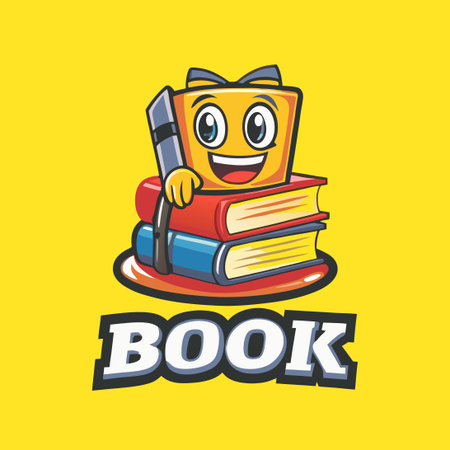 Cartoon Character Cartoo Mascot Stack of Books with a Vector Designのイラスト素材