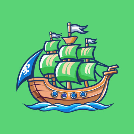 Vintage Style Sailing Ship with Character Personificationのイラスト素材