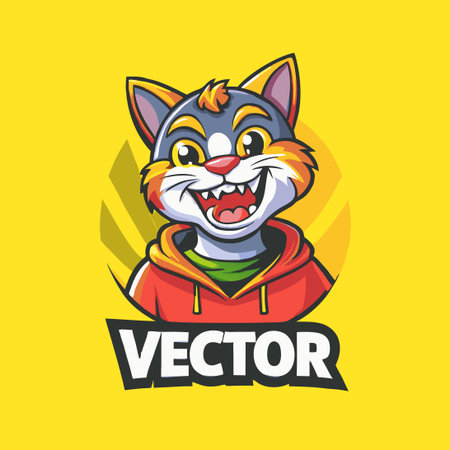 Cute and Friendly Smile Cat Mascot Character Sitting with a Cheerful Expressionのイラスト素材