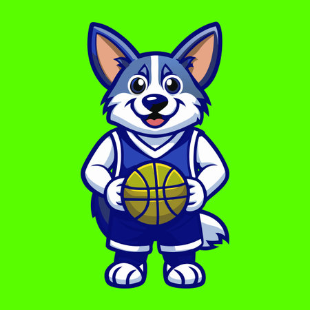 Energetic Vector Basketball-Playing Corgi Mascotのイラスト素材