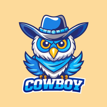 Cowboy Owl Mascot Cartoon Illustration with Gun and Hatのイラスト素材