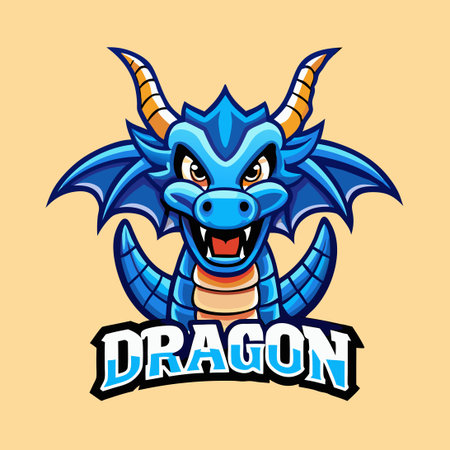 Majestic Blue Dragon Mascot Cartoon with Vector Logo Illustrationのイラスト素材
