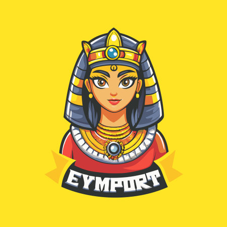 Majestic Cleopatra Vector Logo Mascot Cartoon Illustration with Regal Headdressのイラスト素材