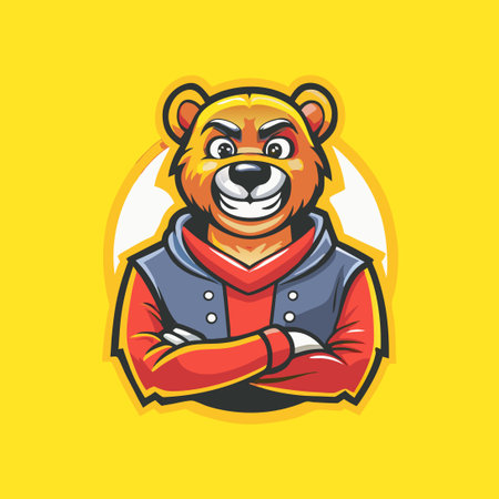 Cartoon-Style Bear Mascot with Vector Logo Illustrationのイラスト素材
