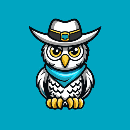 Vector Logo Illustration of a Cool Cartoon Cowboy Owl Mascot with a Western Hat and Bandanaのイラスト素材