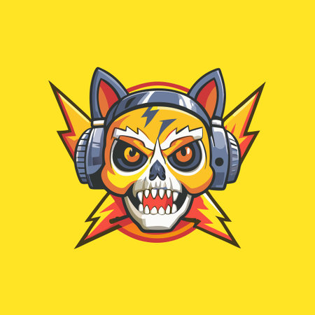 Rockstar Cat Skull Head Mascot: A Ferocious Symbol of Rock 'n' Rollのイラスト素材