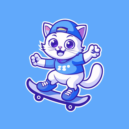 Cool Cartoon Cat on Skateboard Mascot Logo Design with Shopping Cartのイラスト素材