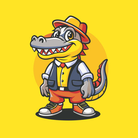 Green Croc: A Friendly Cartoon Crocodile Mascot Illustrationのイラスト素材