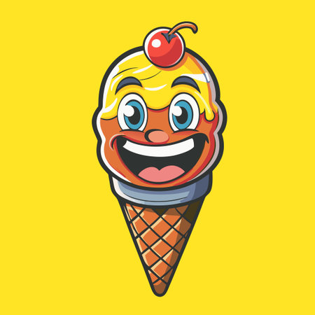 Cartoon of a Joyous Ice Cream Cone Expressing Happinessのイラスト素材