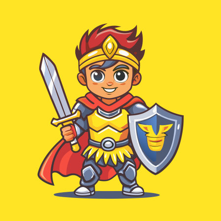 Mighty Warrior Boy Vector Logo Mascot in Actionのイラスト素材