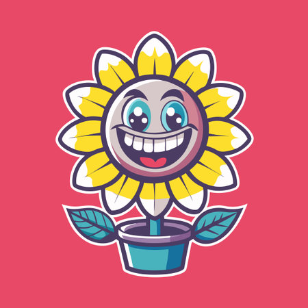 White Background Flower with a Smiley Face Drawingのイラスト素材