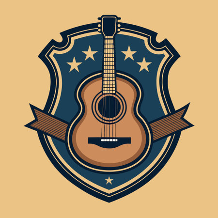 Vintage Acoustic Guitar Badge Logo Vector Graphic for Business Brandingのイラスト素材