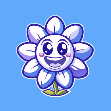 Radiant and Joyous Cartoon Flower with a Smiling Expressionのイラスト素材