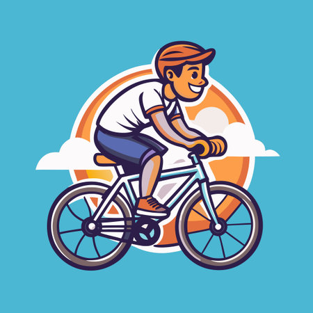 A Man Pedaling on a Bicycle with Vibrant Red and Yellow Backgroundのイラスト素材