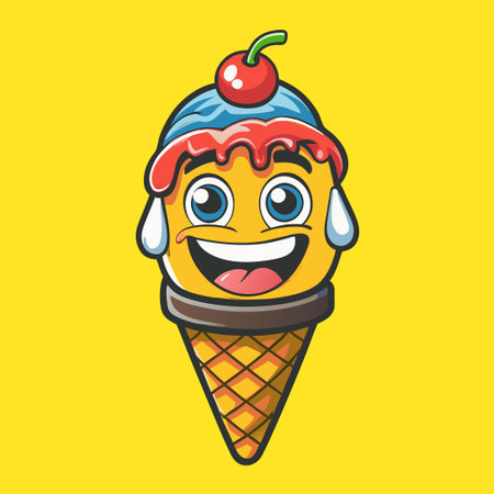 Smiling Cartoon Ice Cream Cone with a Sprinkled Toppingのイラスト素材