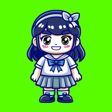 Hand-Drawn Portrait of a Young Schoolgirl in Uniformのイラスト素材