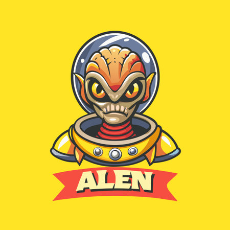 White Background Vector Illustration of an Alien Head Mascot with Intricate Detailsのイラスト素材