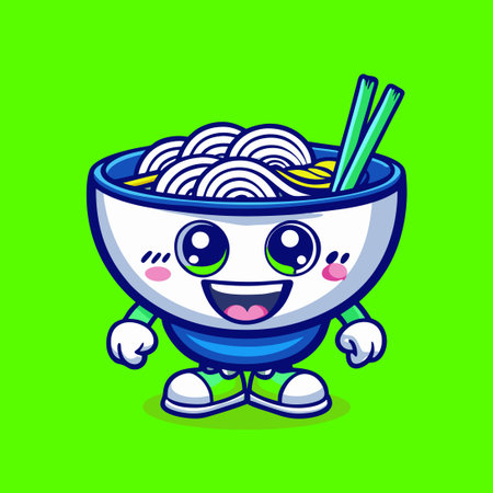 Whimsical Ramen Mascot Cartoon Illustration in Vector Styleのイラスト素材