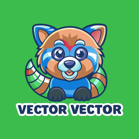 Gradient Color Vector Logo Illustration of a Red Panda with Sharp Features and Playful Stanceのイラスト素材
