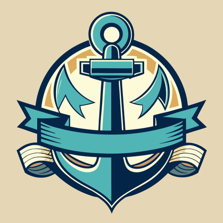 Vintage Badge Logo with Anchor and Ribbon Vector Illustrationのイラスト素材