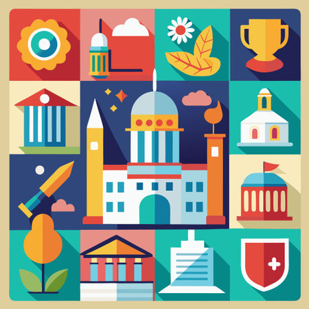 Expansive Collection of Art Gallery Icons in a Sophisticated Set of Twoのイラスト素材