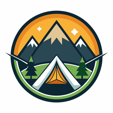 Intricate Vector Illustration of a Scenic Camping Adventureのイラスト素材