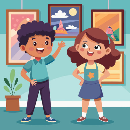 Creative Kids Displaying Their Vibrant Artwork Togetherのイラスト素材