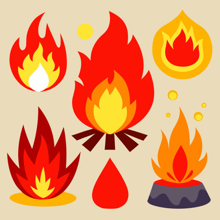 Vibrant Cartoon Flame Fireball Exploding with Fiery Intensity and Red-Hot Hueのイラスト素材