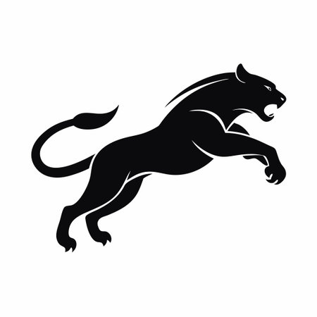 Silhouette of a Black Panther Jumping Gracefully in the Moonlightのイラスト素材