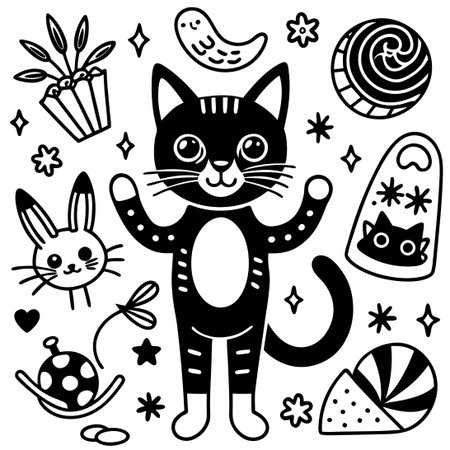 Depictions of Cats' Varied Gestures and Activities in a Vibrant Vector Graphicのイラスト素材