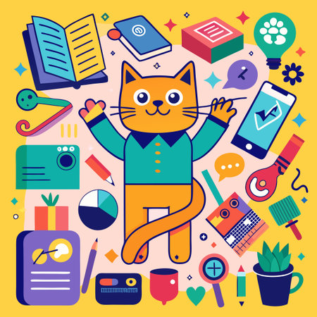 Colorful Cats Gestures and Activities Vector Illustrationのイラスト素材