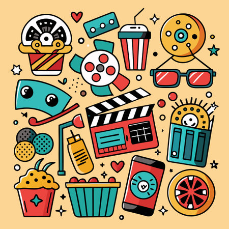 Artistic Expressions of Cinematic and Movie Themes in Doodle Formのイラスト素材
