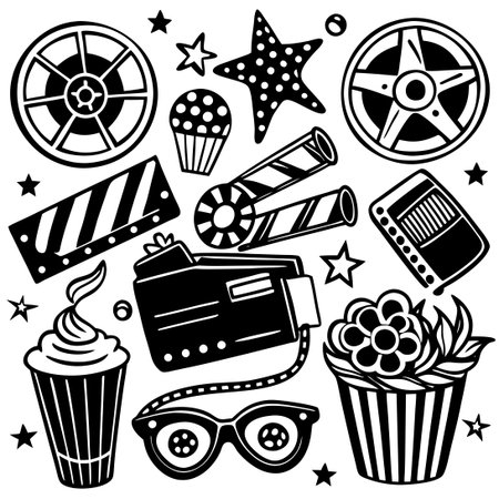 Creative Cinema and Movie-Themed Doodles for Designers and Enthusiastsのイラスト素材