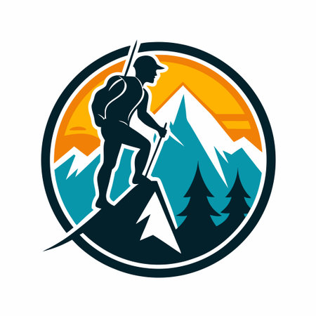 Outdoor Adventure Emblem Featuring a Climber Logoのイラスト素材