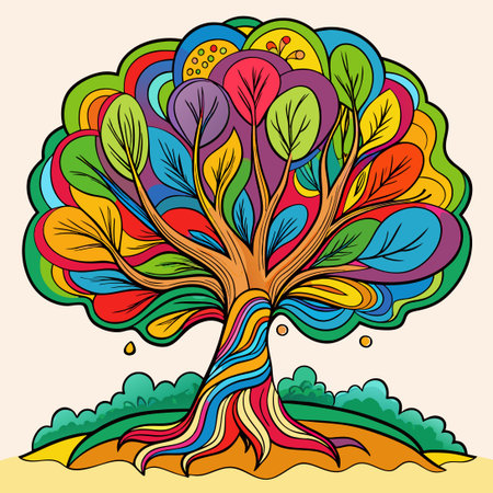 Vibrant Hand-Drawn Doodle Tree with Intricate Detailsのイラスト素材