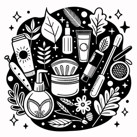 Minimalistic Cosmetic Doodle Illustration in Monochrome Tonesのイラスト素材