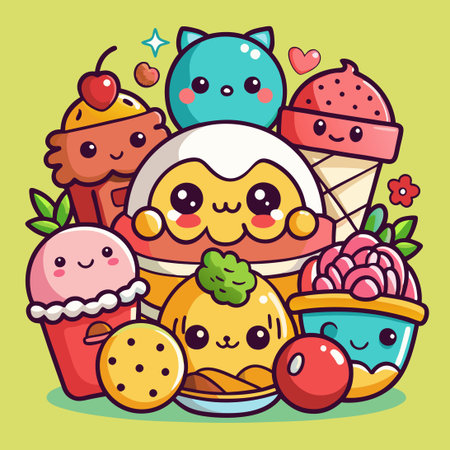 Adorably Hand-Drawn Kawaii Food Doodles Collectionのイラスト素材