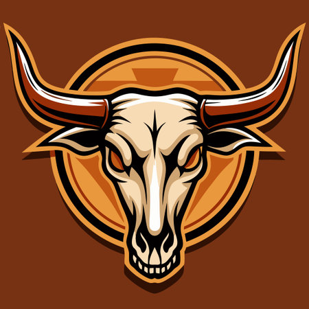 Rustic Western Longhorn Cattle Skull Badge on Vintage Grungy Surfaceのイラスト素材