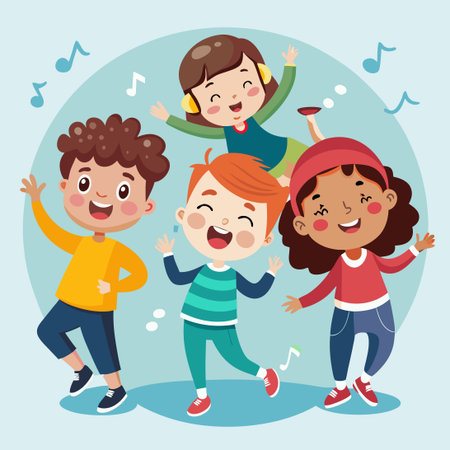 Joyful Children Dancing with Exuberant Energy and Smilesのイラスト素材