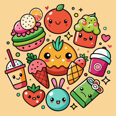 Adorable Food Doodles Depicting Delectable Treats in Quaint Illustrationsのイラスト素材