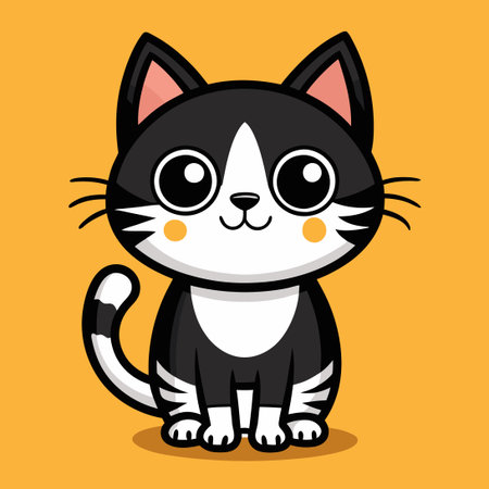 Adorable Black and White Doodle of a Cute and Funky Catのイラスト素材