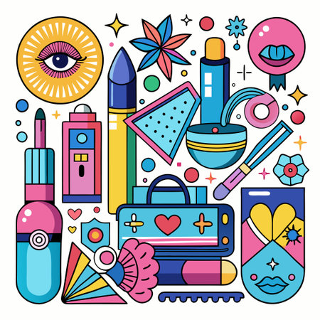 Vibrant Makeup and Cosmetic Elements for Creative Designsのイラスト素材