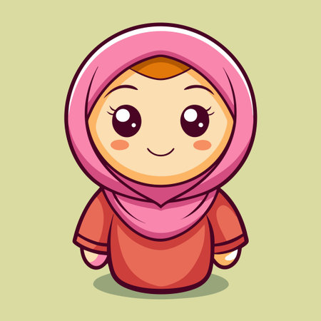 Cute Hijabi Girl Cartoon Character Mascots for Social Media and Marketingのイラスト素材