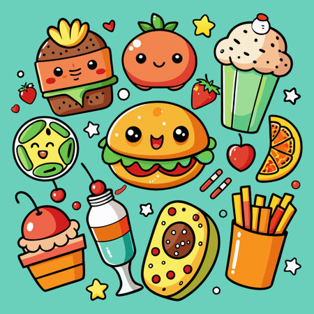 Adorable Doodle of Cute and Whimsical Food Itemsのイラスト素材