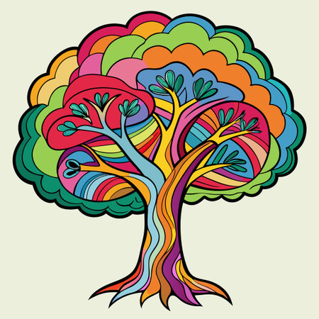 Colorful Hand Drawn Doodle Tree with Vibrant Artistic Styleのイラスト素材