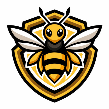 Vector Illustration of a Honey Bee with Shield Logoのイラスト素材