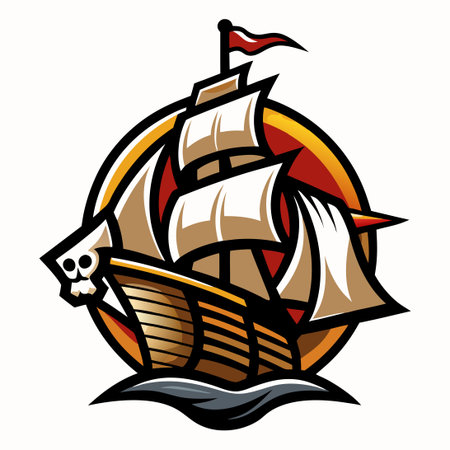 Majestic Ship Sailing Amidst a Crew of Fearsome Pirates in Vector Illustrationのイラスト素材